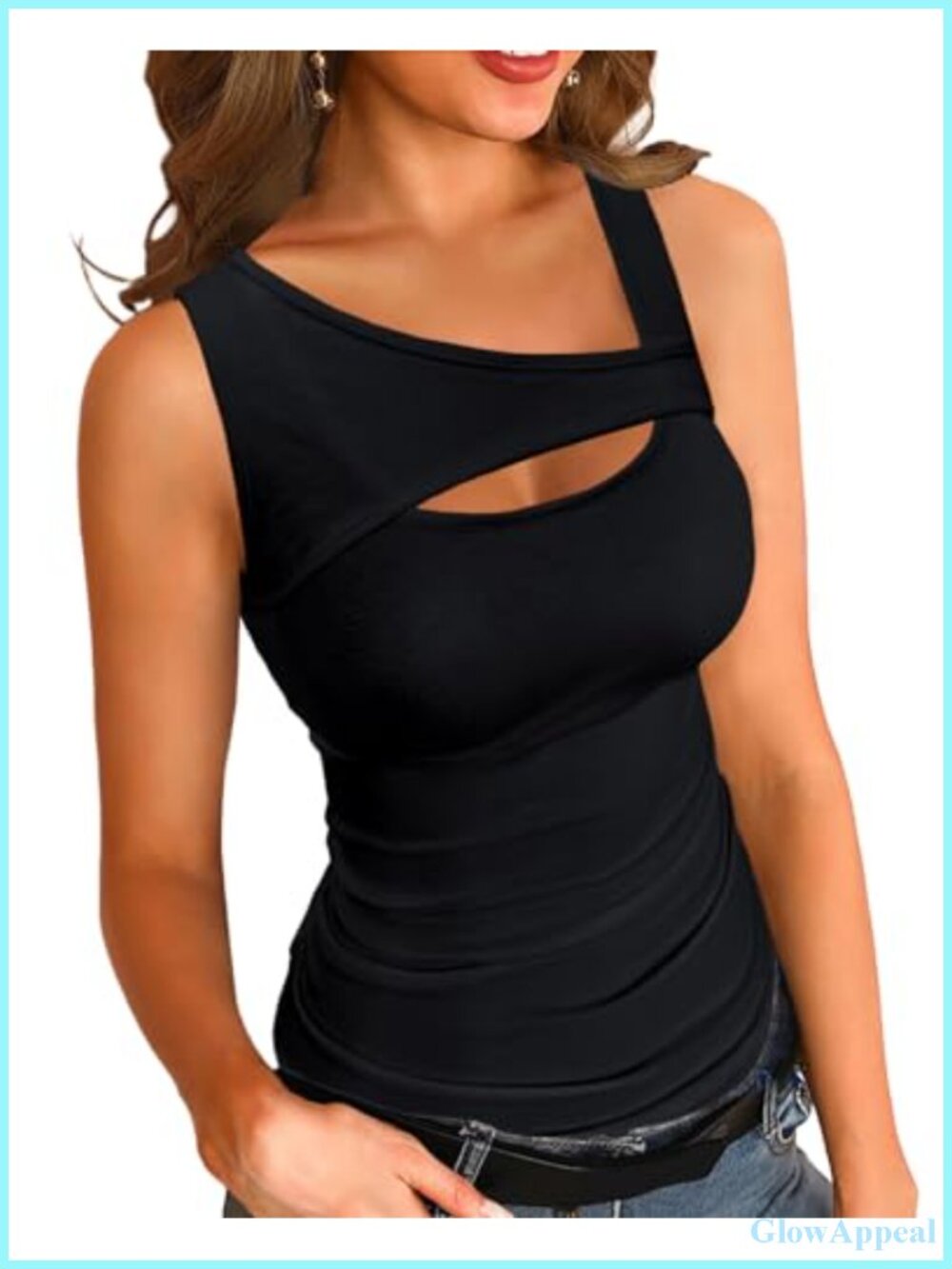 Women's Ribbed Cutout Square Neck Tank Top Slim Fit Sleeveless Summer Cami